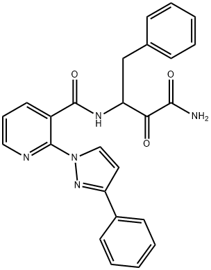 3-Pyridinecarboxamide, N-[3-amino-2,3-dioxo-1-(phenylmethyl)propyl]-2-(3-phenyl-1H-pyrazol-1-yl)- Structure