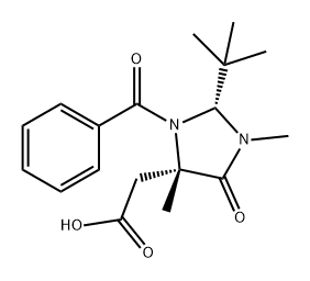 4-Imidazolidineacetic acid, 3-benzoyl-2-(1,1-dimethylethyl)-1,4-dimethyl-5-oxo-, (2R,4S)- 化学構造式