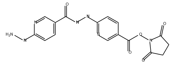 3-Pyridinecarboxylic acid, 6-hydrazinyl-, 2-[5-[[(2,5-dioxo-1-pyrrolidinyl)oxy]carbonyl]-2-pyridinyl]hydrazide Struktur