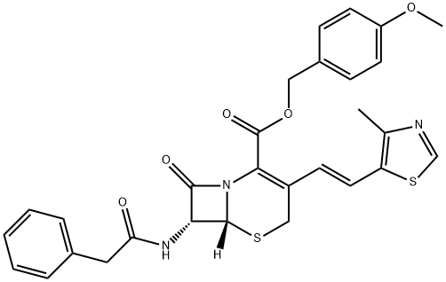 5-Thia-1-azabicyclo[4.2.0]oct-2-ene-2-carboxylic acid, 3-[(1E)-2-(4-methyl-5-thiazolyl)ethenyl]-8-oxo-7-[(2-phenylacetyl)amino]-, (4-methoxyphenyl)methyl ester, (6R,7R)- Structure