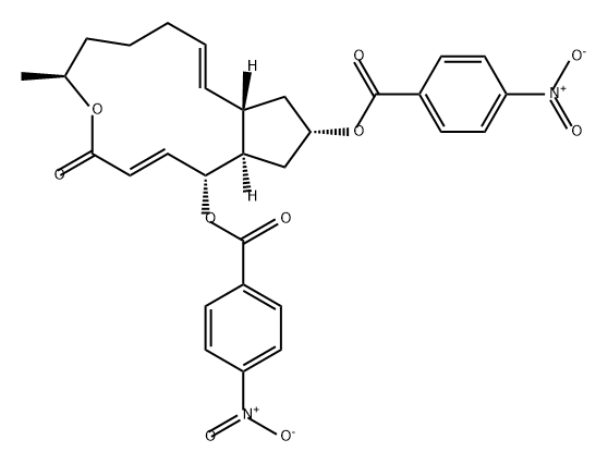 4H-Cyclopent[f]oxacyclotridecin-4-one, 1,6,7,8,9,11a,12,13,14,14a-decahydro-6-methyl-1,13-bis[(4-nitrobenzoyl)oxy]-, (1R,2E,6S,10E,11aS,13S,14aR)- 化学構造式