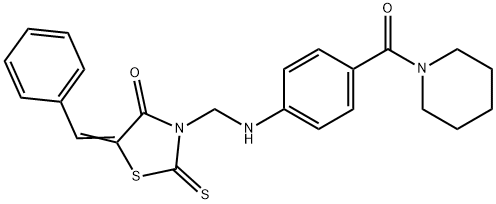 (5Z)-5-benzylidene-3-[[[4-(piperidine-1-carbonyl)phenyl]amino]methyl]- 2-sulfanylidene-thiazolidin-4-one Structure