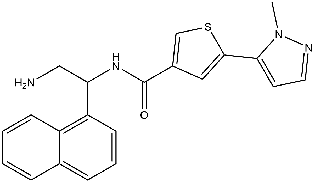 N-[2-amino-1-(naphthalen-1-yl)ethyl]-5-(1-methyl-1H-pyrazol-5-yl)-3-thiophenecarboxamide Struktur