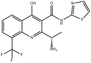 (S)-2-(1-氨基乙基)-4-羟基-N-(噻唑-2-基)-8-(三氟甲基)喹啉-3-甲酰胺, 105100-54-7, 结构式