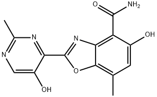 4-Benzoxazolecarboxamide, 5-hydroxy-2-(5-hydroxy-2-methyl-4-pyrimidinyl)-7-methyl- Struktur