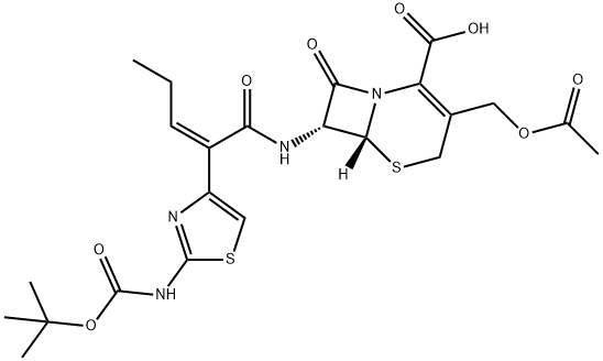 5-Thia-1-azabicyclo[4.2.0]oct-2-ene-2-carboxylic acid, 3-[(acetyloxy)methyl]-7-[[(2Z)-2-[2-[[(1,1-dimethylethoxy)carbonyl]amino]-4-thiazolyl]-1-oxo-2-penten-1-yl]amino]-8-oxo-, (6R,7R)-|头孢卡品酯杂质17