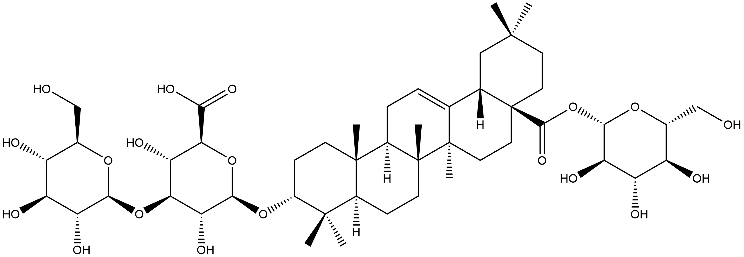 β-D-Glucopyranosiduronic acid, (3β)-28-(β-D-glucopyranosyloxy)-28-oxoolean-12-en-3-yl 3-O-β-D-glucopyranosyl- Structure