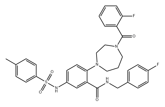 Benzamide, 2-[4-(2-fluorobenzoyl)hexahydro-1H-1,4-diazepin-1-yl]-N-[(4-fluorophenyl)methyl]-5-[[(4-methylphenyl)sulfonyl]amino]-,1081252-12-1,结构式