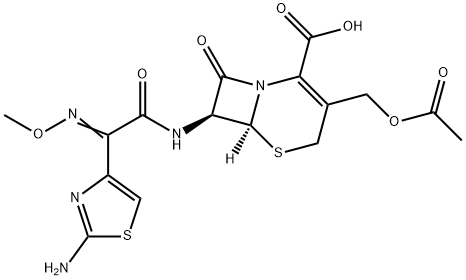 5-Thia-1-azabicyclo[4.2.0]oct-2-ene-2-carboxylic acid, 3-[(acetyloxy)methyl]-7-[[2-(2-amino-4-thiazolyl)-2-(methoxyimino)acetyl]amino]-8-oxo-, (6S,7S)- Structure