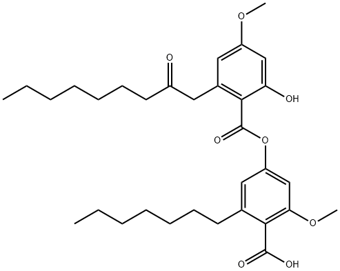 Benzoic acid, 2-heptyl-4-[[2-hydroxy-4-methoxy-6-(2-oxononyl)benzoyl]oxy]-6-methoxy- 化学構造式