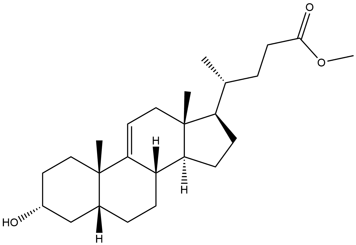 Chol-9(11)-en-24-oic acid, 3-hydroxy-, methyl ester, (3α,5β)- (9CI) Structure