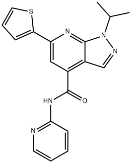 1H-Pyrazolo[3,4-b]pyridine-4-carboxamide, 1-(1-methylethyl)-N-2-pyridinyl-6-(2-thienyl)- 结构式