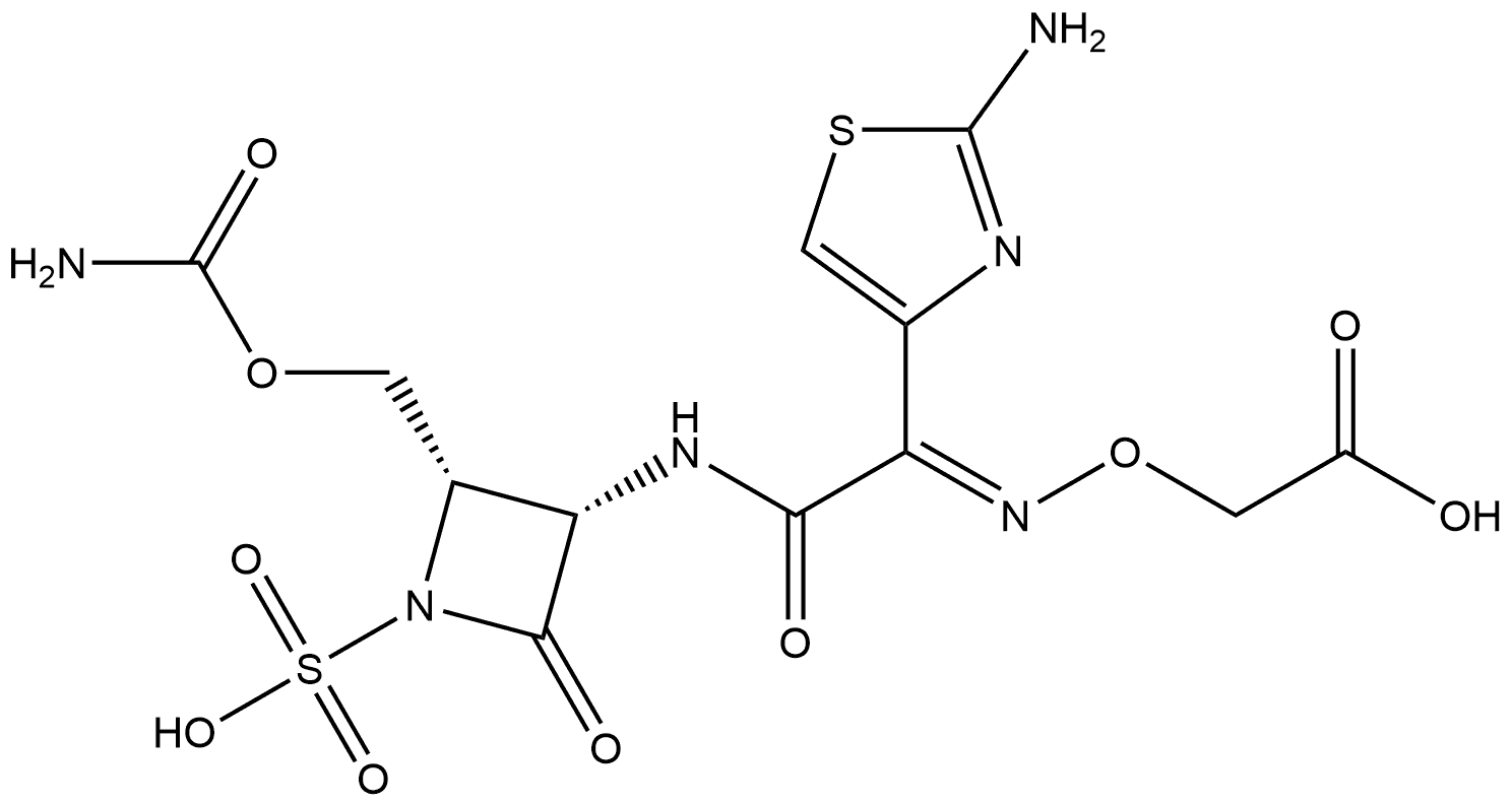 Acetic acid, [[[2-[[2-[[(aminocarbonyl)oxy]methyl]-4-oxo-1-sulfo-3-azetidinyl]amino]-1-(2-amino-4-thiazolyl)-2-oxoethylidene]amino]oxy]-, [2S-[2α,3α(E)]]- (9CI) Structure