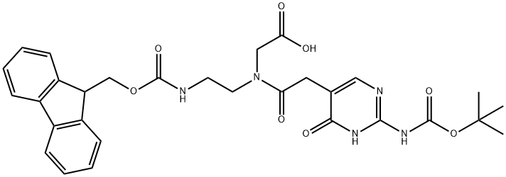 2-[[2-[(9H-フルオレン-9-イル)メトキシカルボニルアミノ]エチル][[2-(tert-ブトキシカルボニルアミノ)-4-オキソ-3,4-ジヒドロピリミジン-5-イル]アセチル]アミノ]酢酸 化学構造式