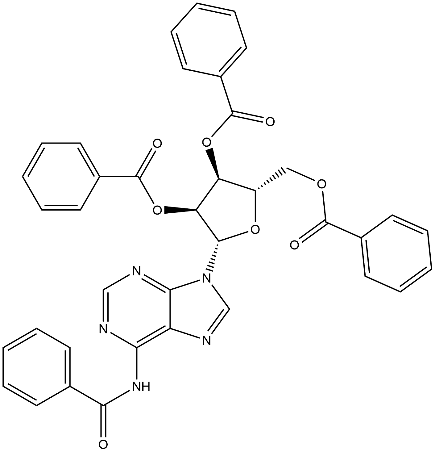 Benzamide, N-[9-(2,3,5-tri-O-benzoyl-β-L-ribofuranosyl)-9H-purin-6-yl]-,109923-78-6,结构式
