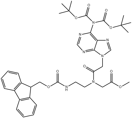 methyl 2-N-(2-{(9H-fluoren-9-yl)methoxycarbonylamino}ethyl)-2-{6-bis(tert-butoxycarbonyl)amino-9H-purin-9-yl}acetamidoacetate Structure