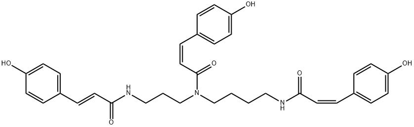 2-Propenamide, 3-(4-hydroxyphenyl)-N-[4-[[(2Z)-3-(4-hydroxyphenyl)-1-oxo-2-propen-1-yl]amino]butyl]-N-[3-[[(2E)-3-(4-hydroxyphenyl)-1-oxo-2-propen-1-yl]amino]propyl]-, (2Z)- Structure
