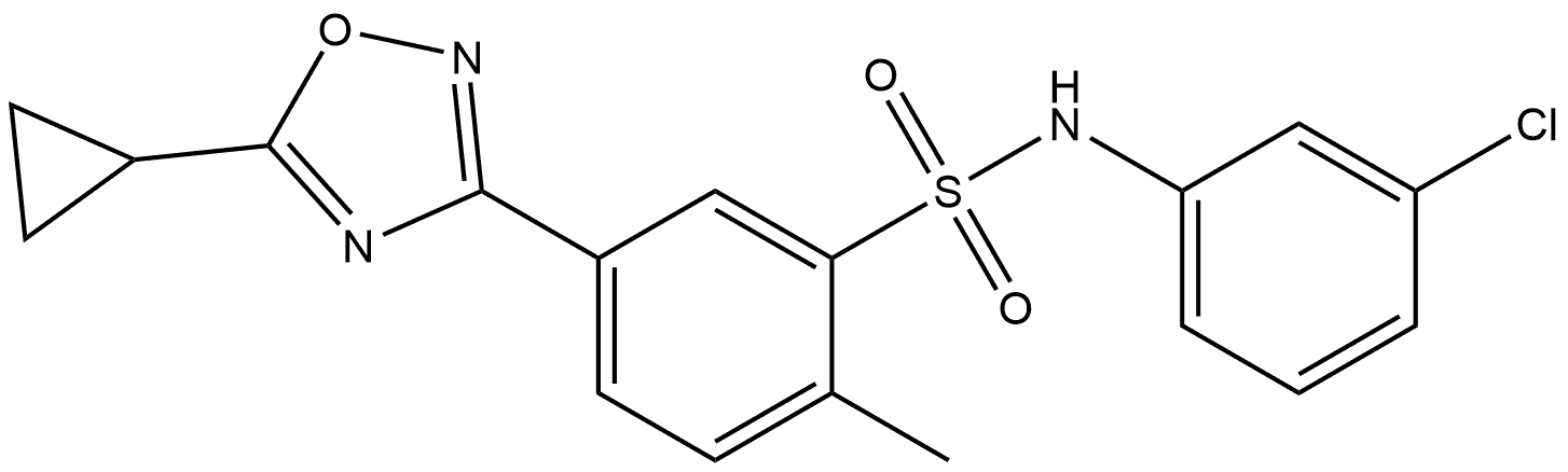 N-(3-氯苯基)-5-(5-环丙基-1,2,4-噁二唑-3-基)-2-甲基苯磺酰胺, 1111248-18-0, 结构式
