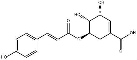 1-Cyclohexene-1-carboxylic acid, 3,4-dihydroxy-5-[[(2E)-3-(4-hydroxyphenyl)-1-oxo-2-propen-1-yl]oxy]-, (3R,4R,5R)- 结构式