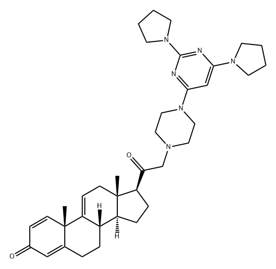(8S,10S,13S,14S,17S)-17-(2-(4-(2,6-二(吡咯烷-1-基)嘧啶-4-基)哌嗪-1-基)乙酰基)-10,13-二甲基-6,7,8,10,12,13,14,15,16,17-十氢-3H-环戊基[A]菲-3-酮, 111667-91-5, 结构式