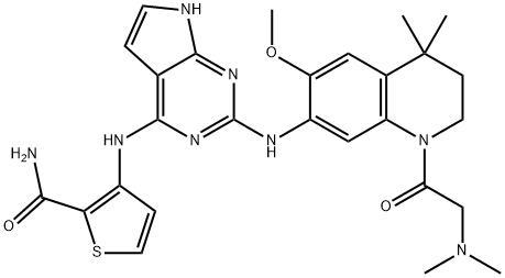 2-Thiophenecarboxamide, 3-[[2-[[1-[2-(dimethylamino)acetyl]-1,2,3,4-tetrahydro-6-methoxy-4,4-dimethyl-7-quinolinyl]amino]-7H-pyrrolo[2,3-d]pyrimidin-4-yl]amino]- Structure