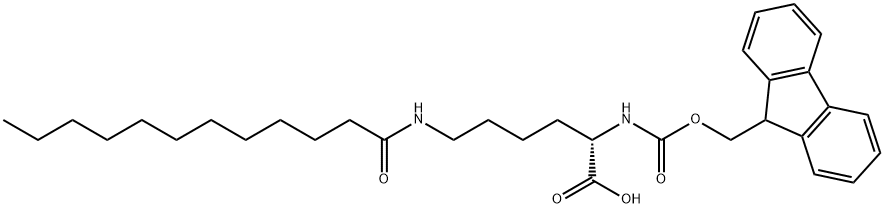 L-?Lysine, N2-?[(9H-?fluoren-?9-?ylmethoxy)?carbonyl]?-?N6-?(1-?oxododecyl)?- Structure