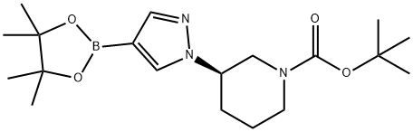 1-Piperidinecarboxylic acid, 3-[4-(4,4,5,5-tetramethyl-1,3,2-dioxaborolan-2-yl)-1H-pyrazol-1-yl]-, 1,1-dimethylethyl ester, (3R)- Struktur