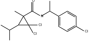 Cyclopropanecarboxamide, 2,2-dichloro-N-[1-(4-chlorophenyl)ethyl]-1-methyl-3-(1-methylethyl)- Struktur