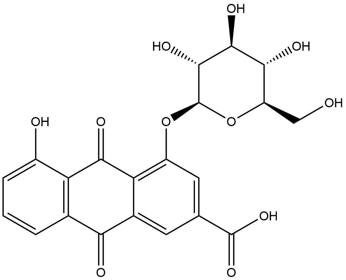 2-Anthracenecarboxylic acid, 4-(β-D-glucopyranosyloxy)-9,10-dihydro-5-hydroxy-9,10-dioxo- Struktur