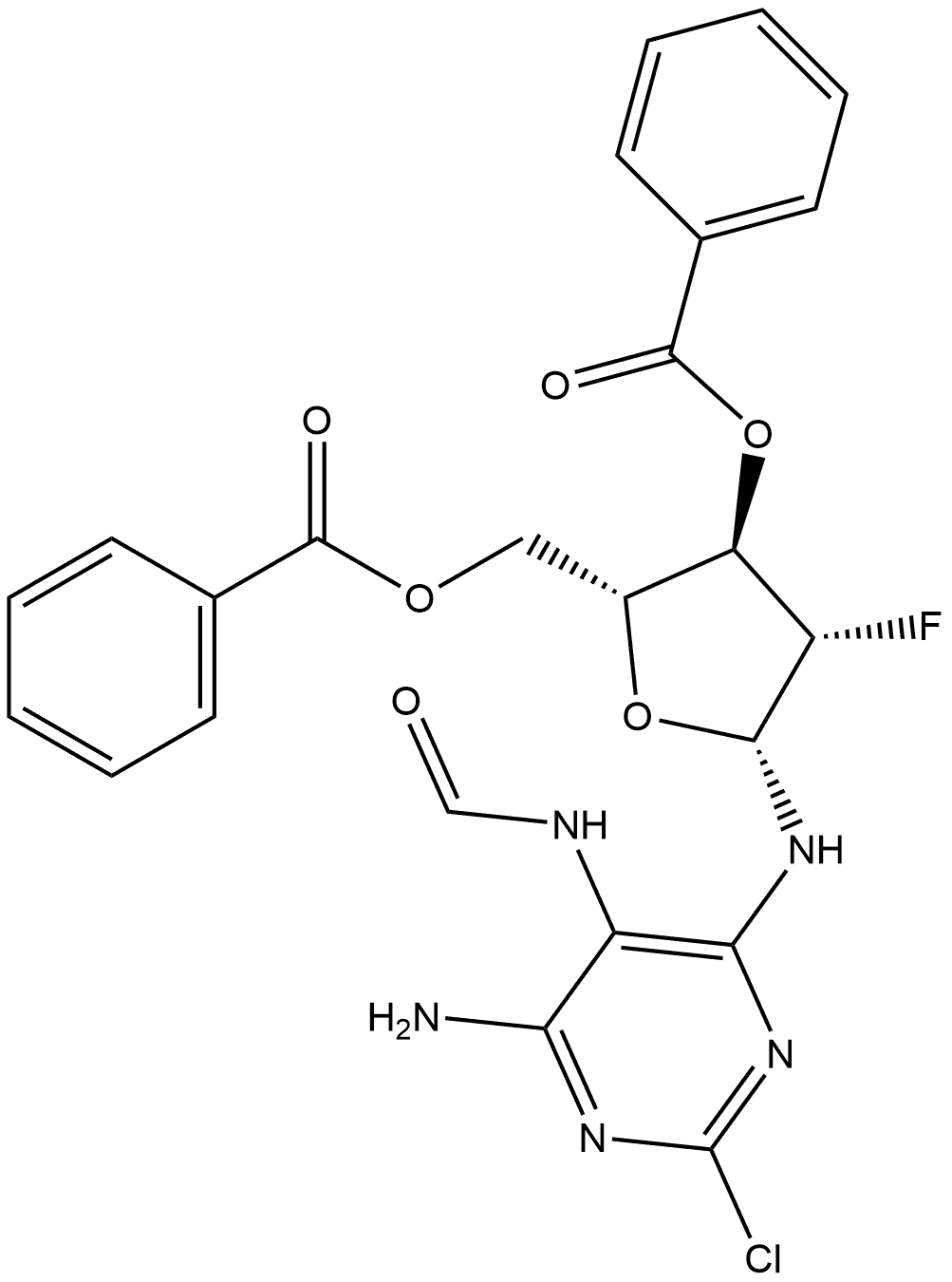 N-[4-AMINO-2-CHLORO-6-[(3,5-DI-O-BENZOYL-2-DEOXY-2-FLUORO-Β-D-ARABINOFURANOSYL)AMINO]-5-PYRIMIDINYL]-FORMAMIDE, 1140251-41-7, 结构式