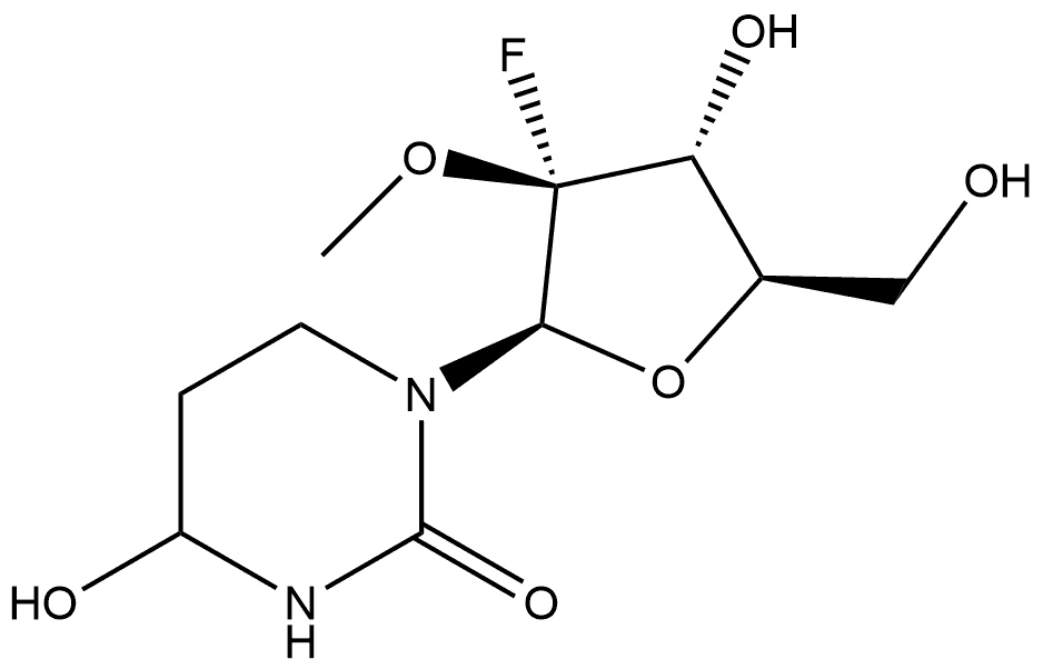 2(1H)-Pyrimidinone, 1-(2-C-fluoro-2-O-methyl-β-D-arabinofuranosyl)tetrahydro-4-hydroxy- Struktur