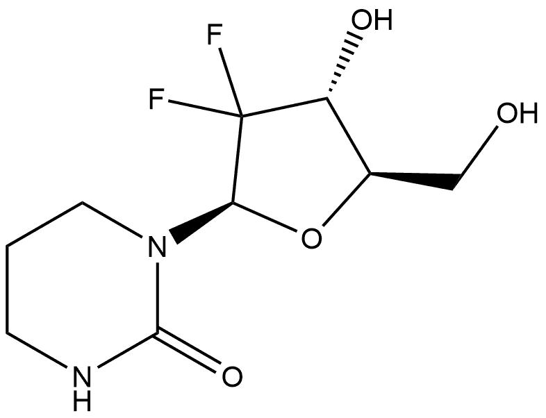 2(1H)-Pyrimidinone, 1-(2-deoxy-2,2-difluoro-β-D-erythro-pentofuranosyl)tetrahydro- Struktur