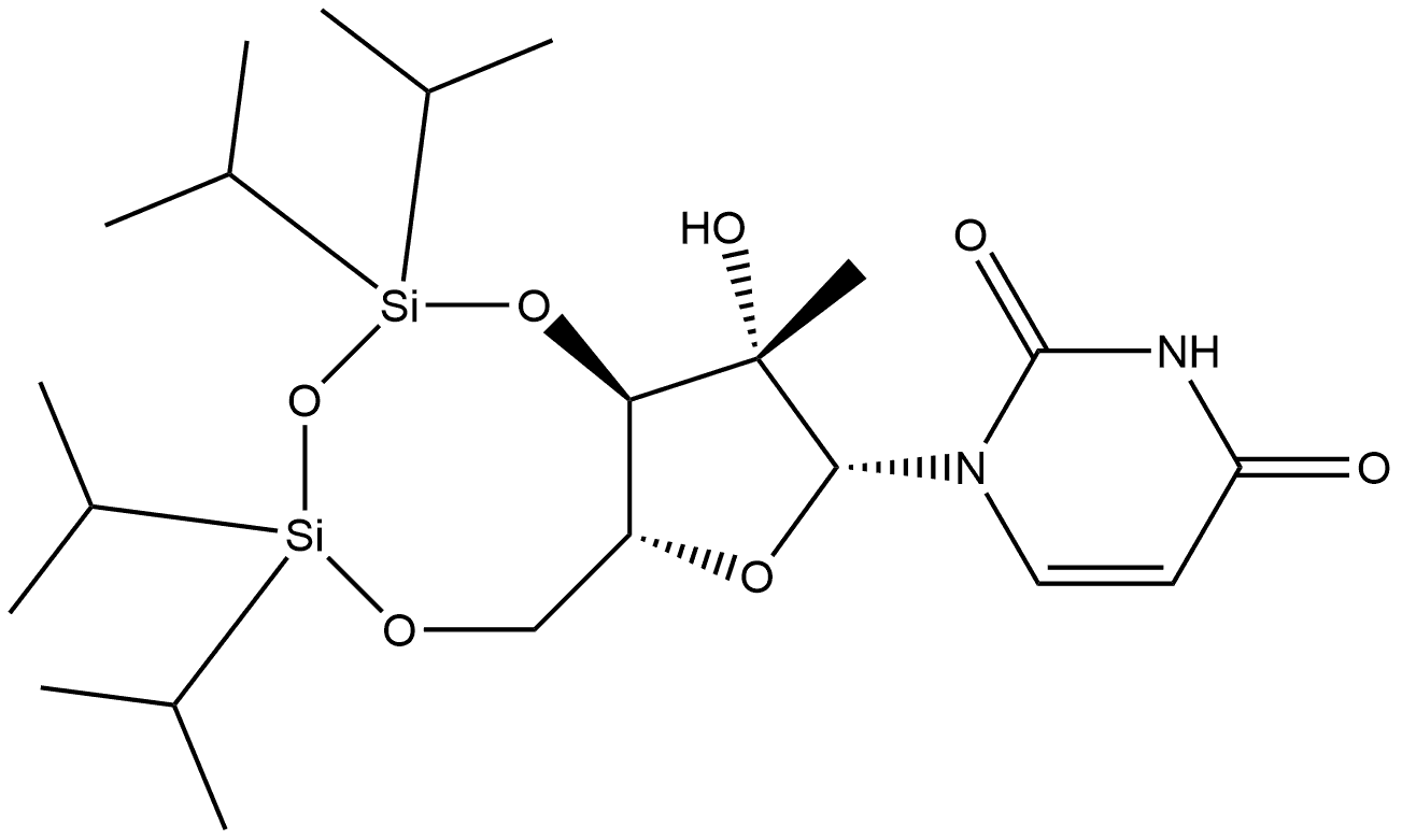 2,4(1H,3H)-Pyrimidinedione, 1-[2-C-methyl-3,5-O-[1,1,3,3-tetrakis(1-methylethyl)-1,3-disiloxanediyl]-β-D-arabinofuranosyl]- Structure