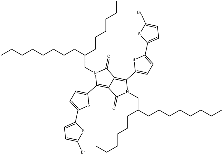 3,6-双(5'-溴-2,2'-联噻吩-5-基)-2,5-双(2-己基癸基)吡咯并[3,4-C]吡咯-1,4(2H,5H)-二酮 结构式