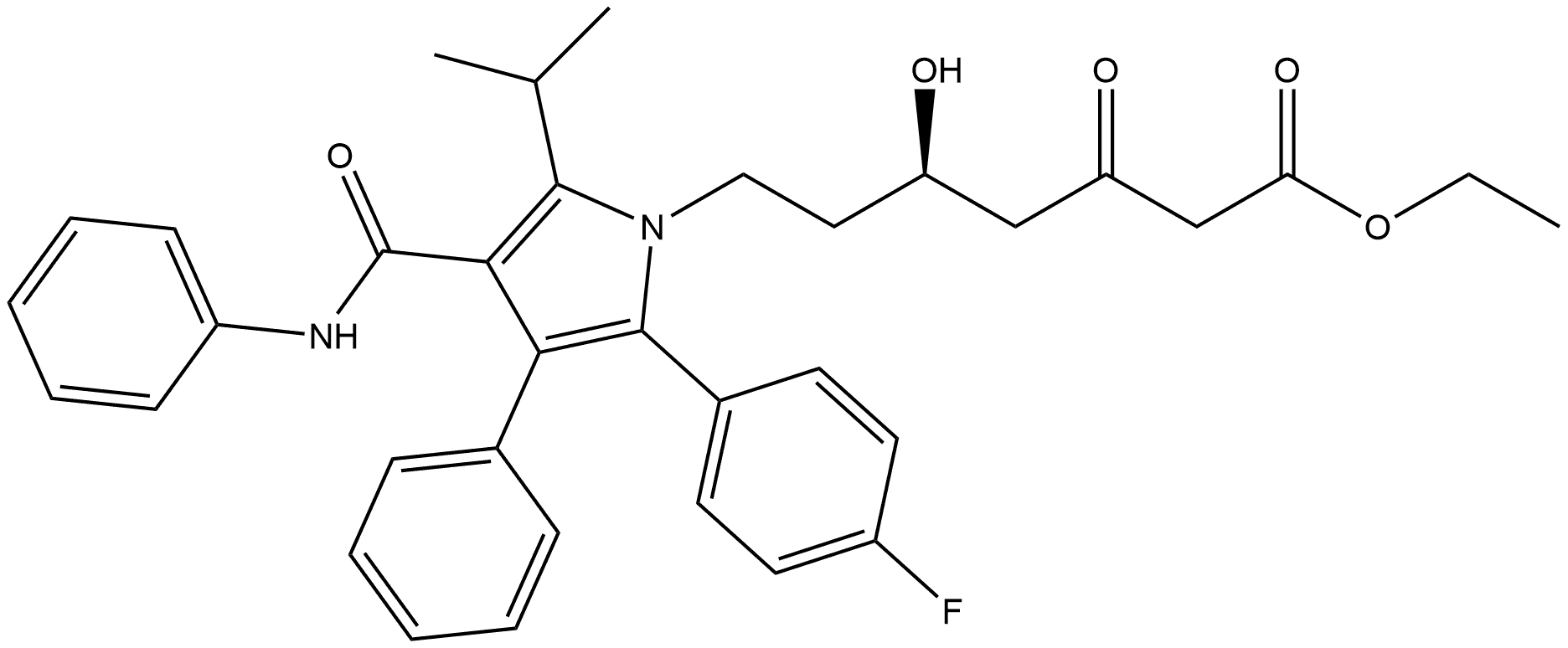 1H-Pyrrole-1-heptanoic acid, 2-(4-fluorophenyl)-δ-hydroxy-5-(1-methylethyl)-β-oxo-3-phenyl-4-[(phenylamino)carbonyl]-, ethyl ester, (δR)- Structure
