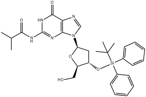 Guanosine, 2'-deoxy-3'-O-[(1,1-dimethylethyl)diphenylsilyl]-N-(2-methyl-1-oxopropyl)- 结构式