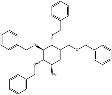 2-Cyclohexen-1-amine, 4,5,6-tris(phenylmethoxy)-3-[(phenylmethoxy)methyl]-, (1S,4R,5S,6S)- Structure