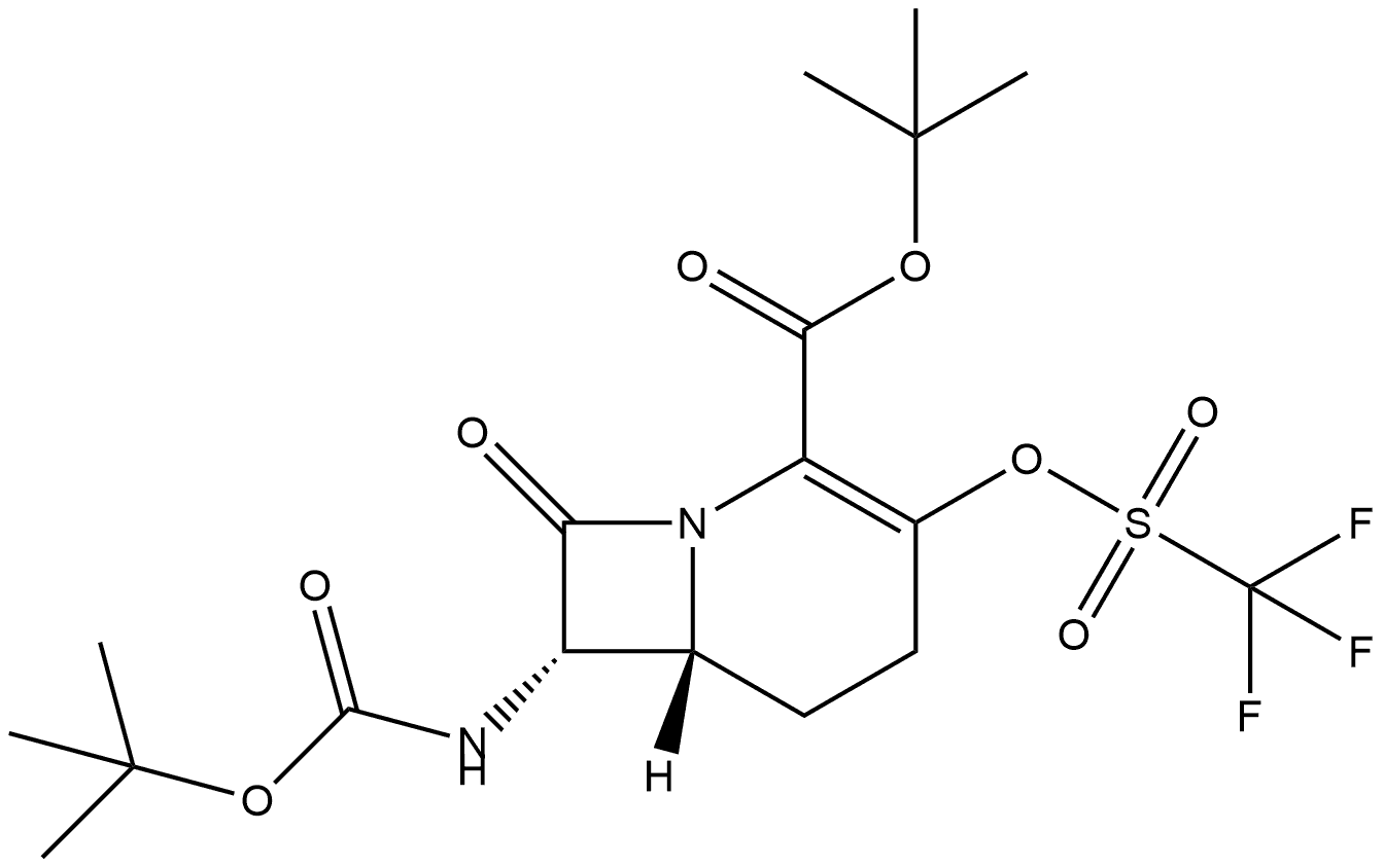 1,1-Dimethylethyl (6R,7S)-7-[[(1,1-dimethylethoxy)carbonyl]amino]-8-oxo-3-[[(trifluoromethyl)sulfonyl]oxy]-1-azabicyclo[4.2.0]oct-2-ene-2-carboxylate Struktur
