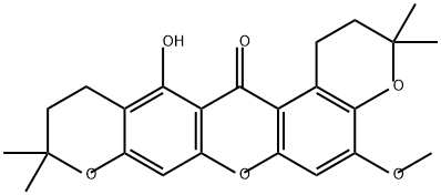 10H-Dipyrano[3,2-a:2',3'-i]xanthen-14(1H)-one, 2,3,11,12-tetrahydro-13-hydroxy-5-methoxy-3,3,10,10-tetramethyl- Structure