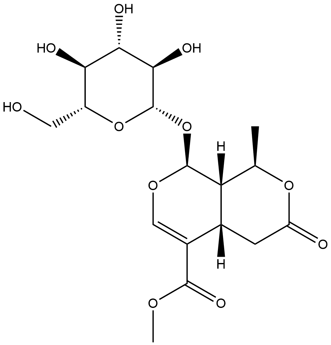 1H,3H-Pyrano[3,4-c]pyran-5-carboxylic acid, 8-(β-D-glucopyranosyloxy)-4,4a,8,8a-tetrahydro-1-methyl-3-oxo-, methyl ester, (1R,4aS,8S,8aS)- Structure