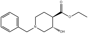4-?Piperidinecarboxylic acid, 3-?hydroxy-?1-?(phenylmethyl)?-?, ethyl ester, (3S,?4R)?- 结构式