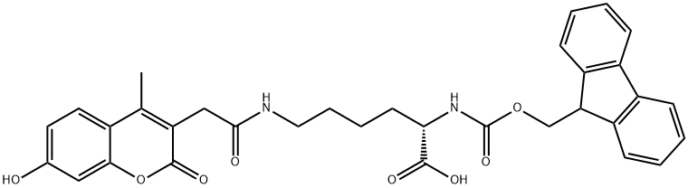 N-α-(9-Fluorenylmethoxycarbonyl)-N-ε-(7-hydroxy-4-methylcoumarin-3-yl)acetyl-L-lysine Struktur