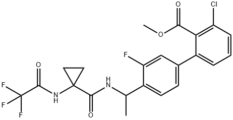 [1,1'-Biphenyl]-2-carboxylic acid, 3-chloro-3'-fluoro-4'-[1-[[[1-[(2,2,2-trifluoroacetyl)amino]cyclopropyl]carbonyl]amino]ethyl]-, methyl ester 结构式