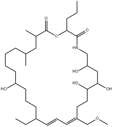 1-Oxa-4-azacyclooctacosa-12,14-diene-3,28-dione, 16-ethyl-6,8,9,20-tetrahydroxy-12-(methoxymethyl)-25,27-dimethyl-2-propyl- Struktur