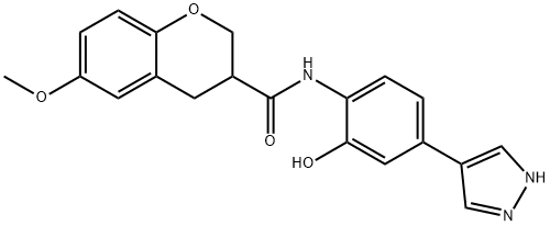 2H-1-Benzopyran-3-carboxamide, 3,4-dihydro-N-[2-hydroxy-4-(1H-pyrazol-4-yl)phenyl]-6-methoxy-,1161759-40-5,结构式
