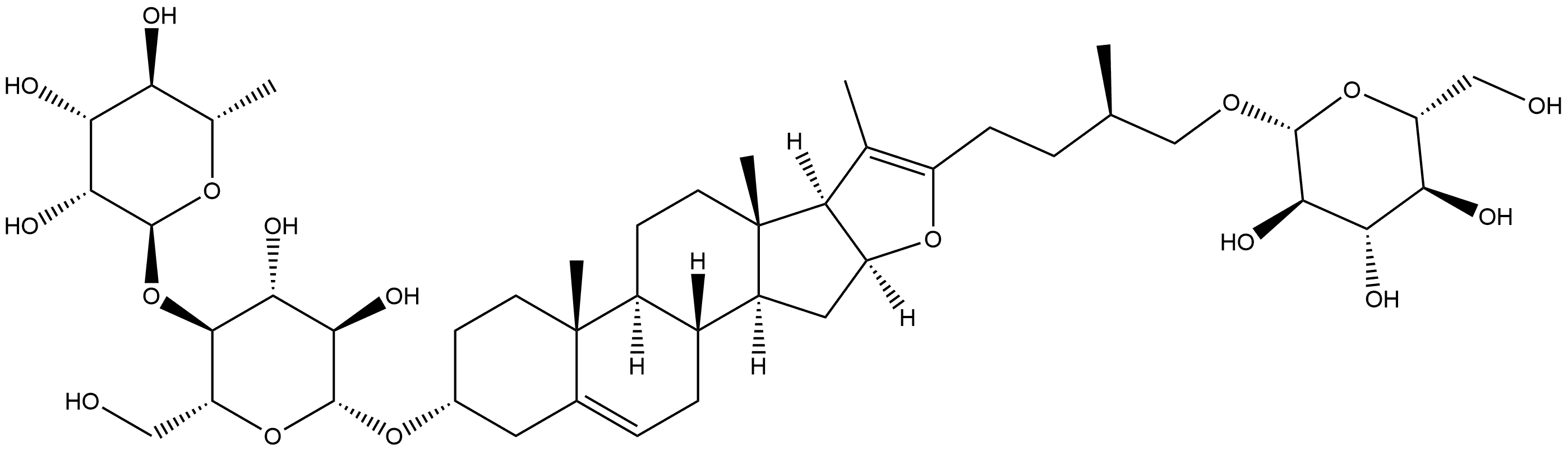 (3β,25R)-26-(β-D-Glucopyranosyloxy)furosta-5,20(22)-dien-3-yl 4-O-(6-deoxy-α-L-mannopyranosyl)-β-D-glucopyranoside 结构式