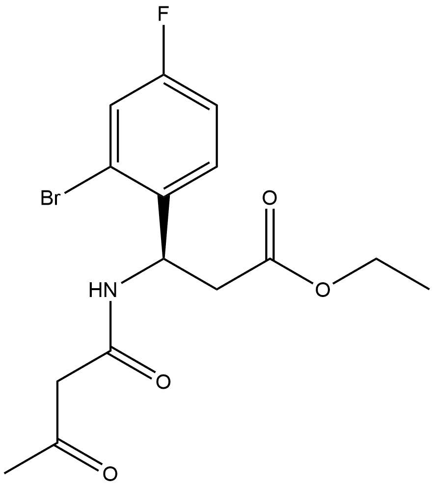 Benzenepropanoic acid, 2-bromo-β-[(1,3-dioxobutyl)amino]-4-fluoro-, ethyl ester, (βR)- Struktur