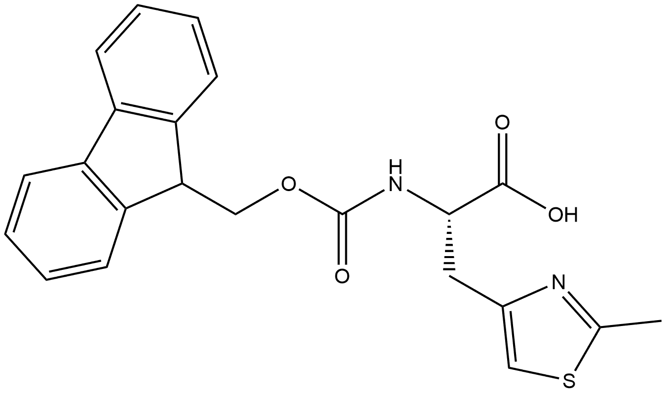 (αS)-α-[[(9H-Fluoren-9-ylmethoxy)carbonyl]amino]-2-methyl-4-thiazolepropanoic acid 结构式
