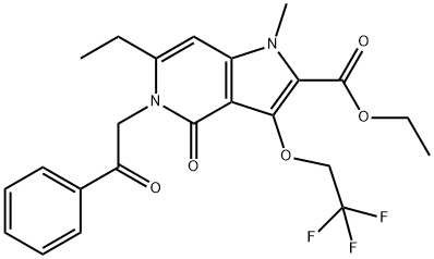 1H-Pyrrolo[3,2-c]pyridine-2-carboxylic acid, 6-ethyl-4,5-dihydro-1-methyl-4-oxo-5-(2-oxo-2-phenylethyl)-3-(2,2,2-trifluoroethoxy)-, ethyl ester Structure