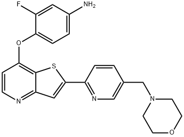 3-fluoro-4-((2-(5-(morpholinomethyl)pyridin-2-yl)thieno[3,2-b]pyridin-7-yl)oxy)aniline Structure